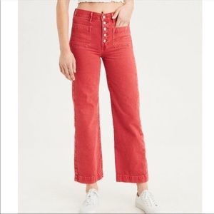 American Eagle wide leg crop red jeans